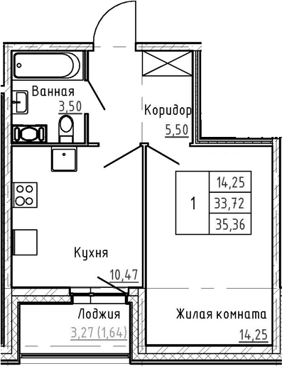 1-комнатная 37 м<sup>2</sup> на 2 этаже 1-комнатная 37 м<sup>2</sup> на 2 этаже