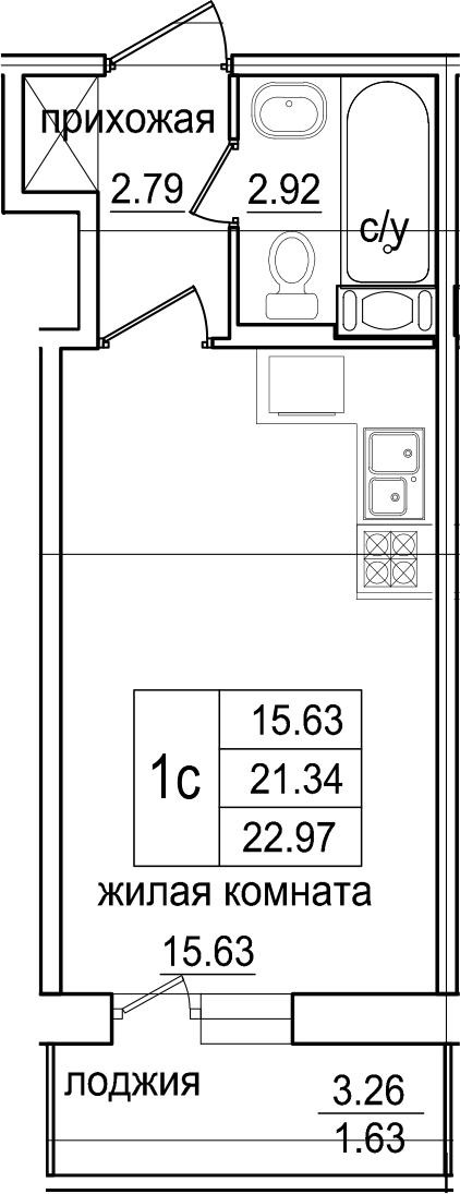 Студия 24 м<sup>2</sup> на 7 этаже Студия 24 м<sup>2</sup> на 7 этаже