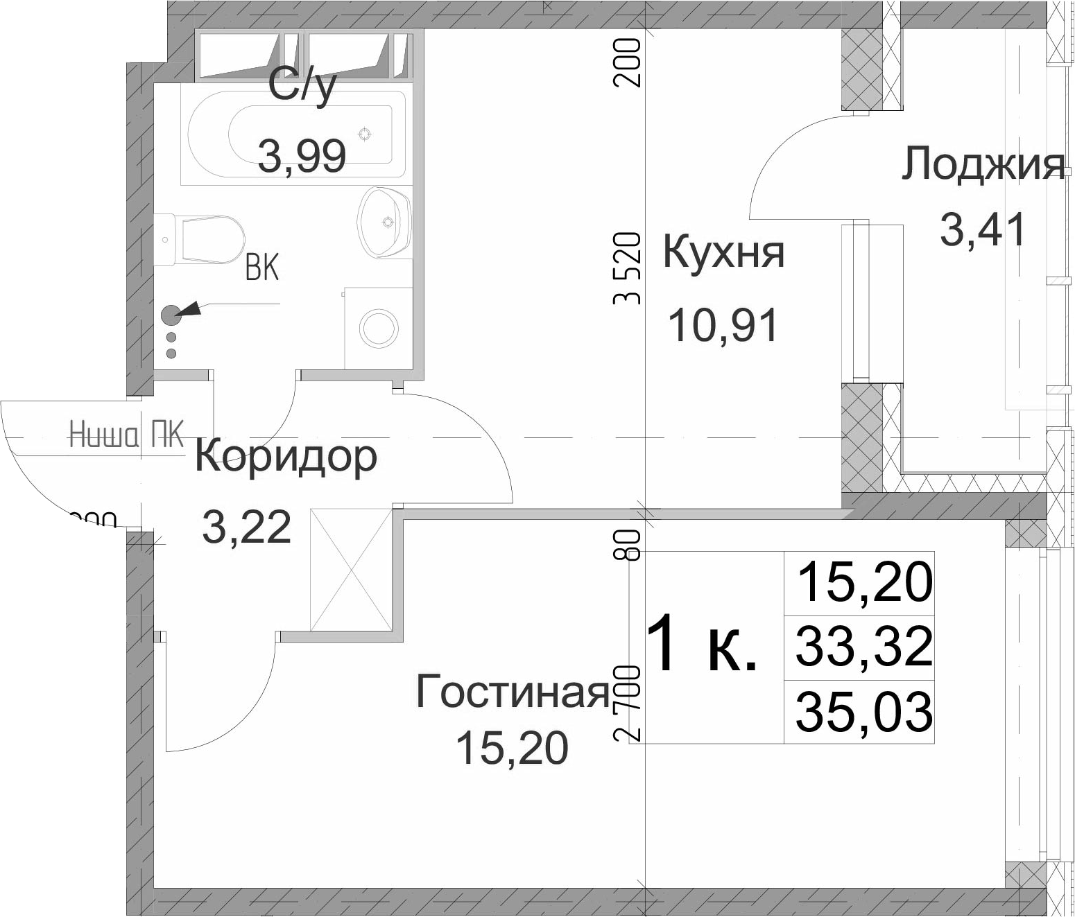 1-комнатная 36 м<sup>2</sup> на 3 этаже 1-комнатная 36 м<sup>2</sup> на 3 этаже