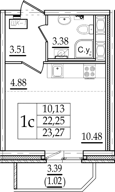 Студия 25 м<sup>2</sup> на 2 этаже Студия 25 м<sup>2</sup> на 2 этаже