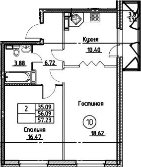 2-комнатная 59 м<sup>2</sup> на 3 этаже 2-комнатная 59 м<sup>2</sup> на 3 этаже