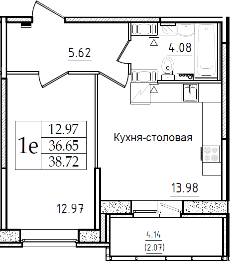 2-комнатная 40 м<sup>2</sup> на 6 этаже 2-комнатная 40 м<sup>2</sup> на 6 этаже