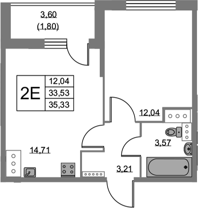 2-комнатная 37 м<sup>2</sup> на 15 этаже 2-комнатная 37 м<sup>2</sup> на 15 этаже
