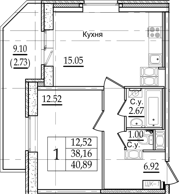 2-комнатная 47 м<sup>2</sup> на 22 этаже 2-комнатная 47 м<sup>2</sup> на 22 этаже