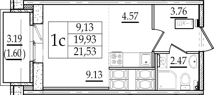 Студия 23 м<sup>2</sup> на 23 этаже Студия 23 м<sup>2</sup> на 23 этаже
