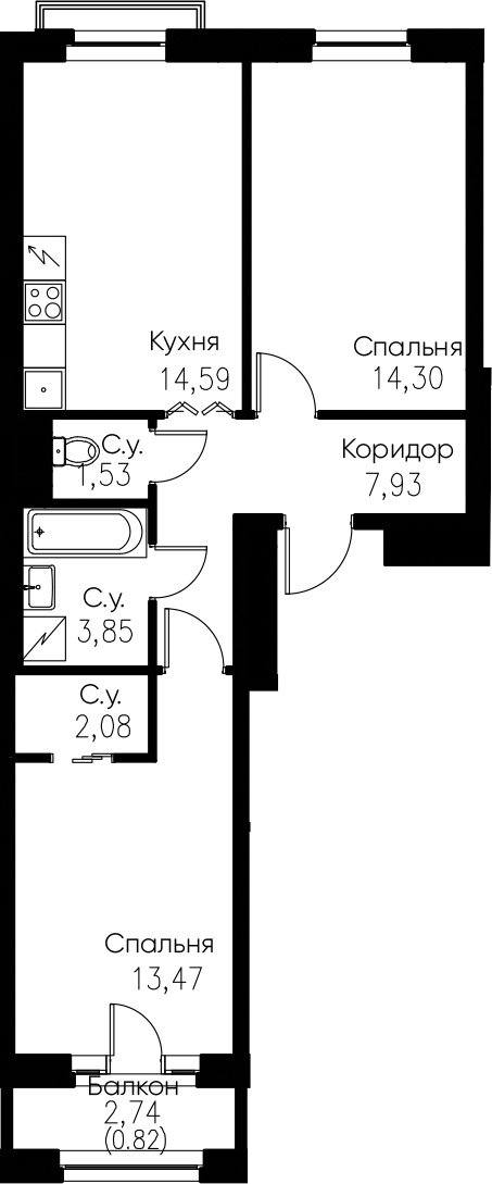 2-комнатная 59 м<sup>2</sup> на 4 этаже 2-комнатная 59 м<sup>2</sup> на 4 этаже