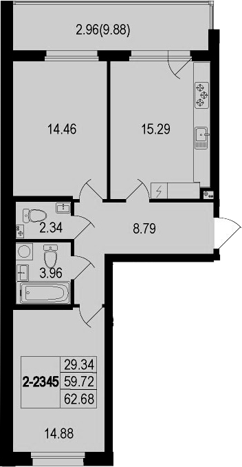 3-комнатная 69 м<sup>2</sup> на 4 этаже 3-комнатная 69 м<sup>2</sup> на 4 этаже