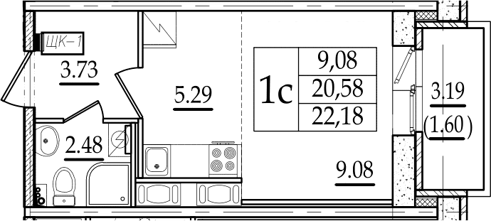 Студия 23 м<sup>2</sup> на 12 этаже Студия 23 м<sup>2</sup> на 12 этаже