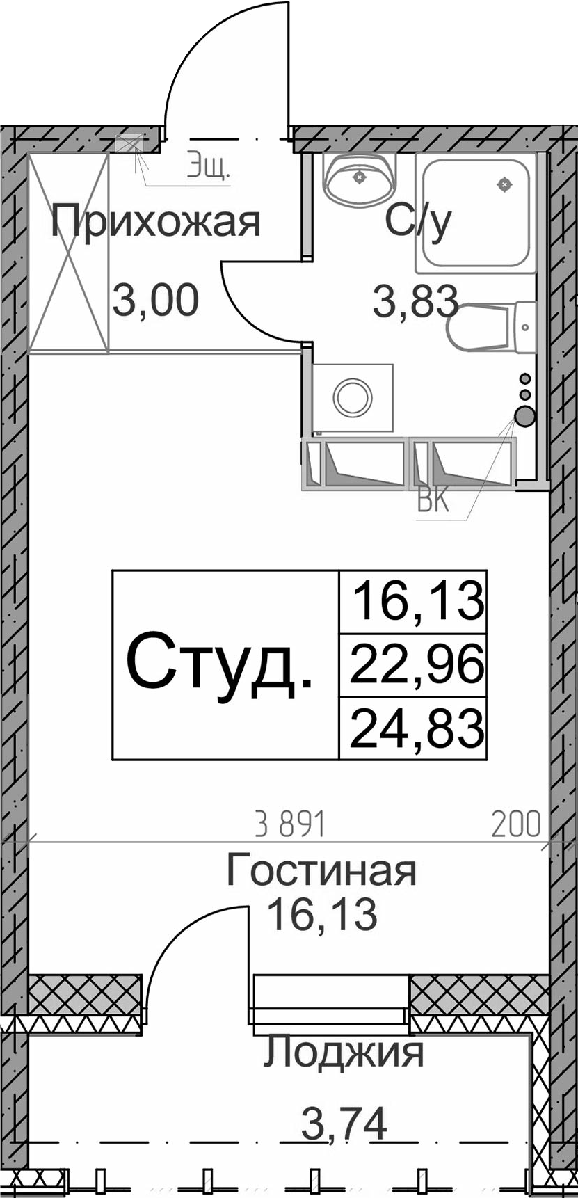 Студия 26 м<sup>2</sup> на 3 этаже Студия 26 м<sup>2</sup> на 3 этаже
