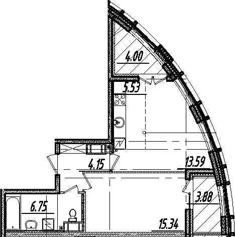 2-комнатная 53 м<sup>2</sup> на 3 этаже 2-комнатная 53 м<sup>2</sup> на 3 этаже