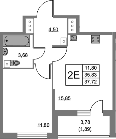 2-комнатная 39 м<sup>2</sup> на 22 этаже 2-комнатная 39 м<sup>2</sup> на 22 этаже