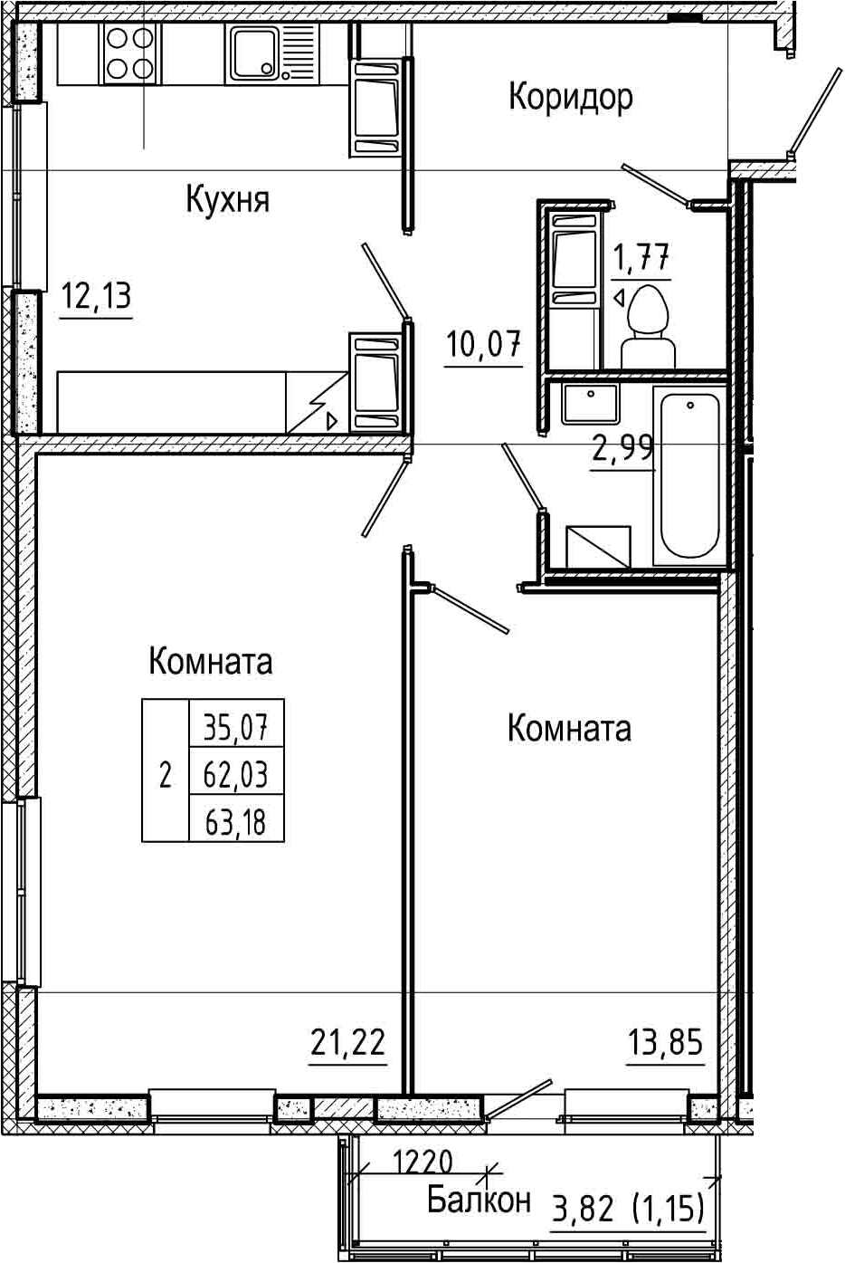 2-комнатная 65 м<sup>2</sup> на 24 этаже 2-комнатная 65 м<sup>2</sup> на 24 этаже
