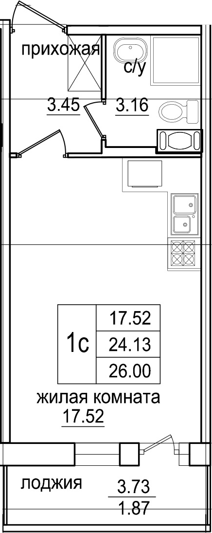 Студия 27 м<sup>2</sup> на 9 этаже Студия 27 м<sup>2</sup> на 9 этаже