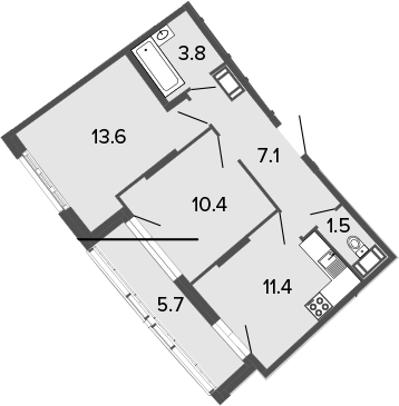 2-комнатная 53 м<sup>2</sup> на 10 этаже 2-комнатная 53 м<sup>2</sup> на 10 этаже