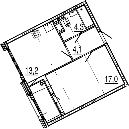 1-комнатная 42 м<sup>2</sup> на 4 этаже 1-комнатная 42 м<sup>2</sup> на 4 этаже