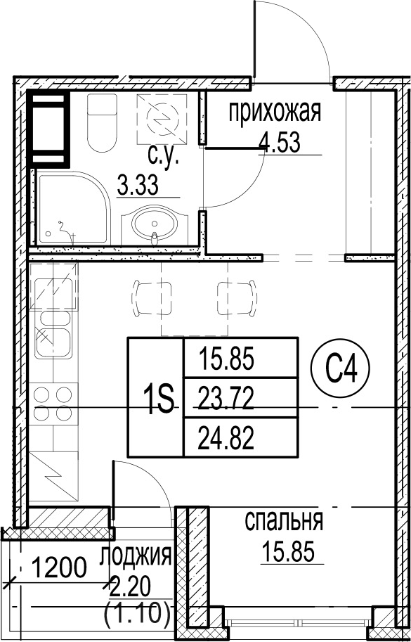 Студия 25 м<sup>2</sup> на 3 этаже Студия 25 м<sup>2</sup> на 3 этаже