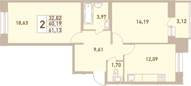 2-комнатная 63 м<sup>2</sup> на 8 этаже 2-комнатная 63 м<sup>2</sup> на 8 этаже