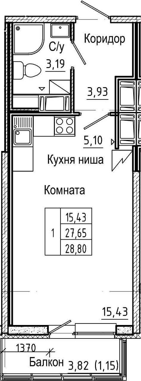 Студия 31 м<sup>2</sup> на 21 этаже Студия 31 м<sup>2</sup> на 21 этаже