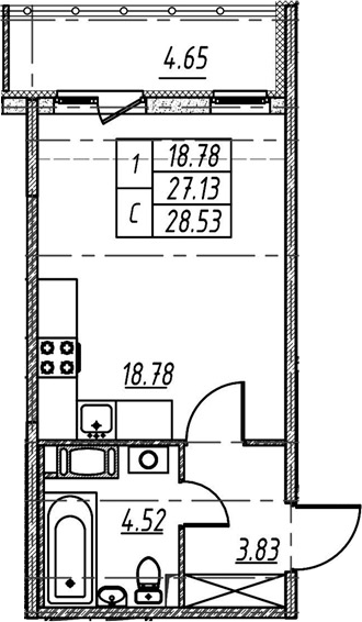 Студия 31 м<sup>2</sup> на 5 этаже Студия 31 м<sup>2</sup> на 5 этаже