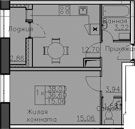 1-комнатная 39 м<sup>2</sup> на 1 этаже 1-комнатная 39 м<sup>2</sup> на 1 этаже