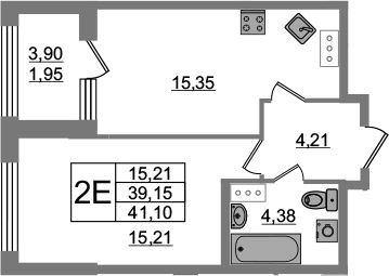 2-комнатная 43 м<sup>2</sup> на 5 этаже 2-комнатная 43 м<sup>2</sup> на 5 этаже