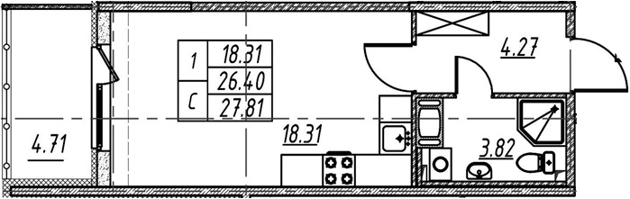 Студия 31 м<sup>2</sup> на 5 этаже Студия 31 м<sup>2</sup> на 5 этаже
