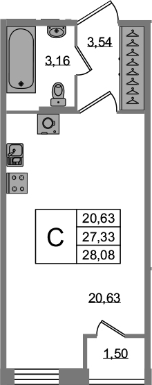 Студия 28 м<sup>2</sup> на 1 этаже Студия 28 м<sup>2</sup> на 1 этаже