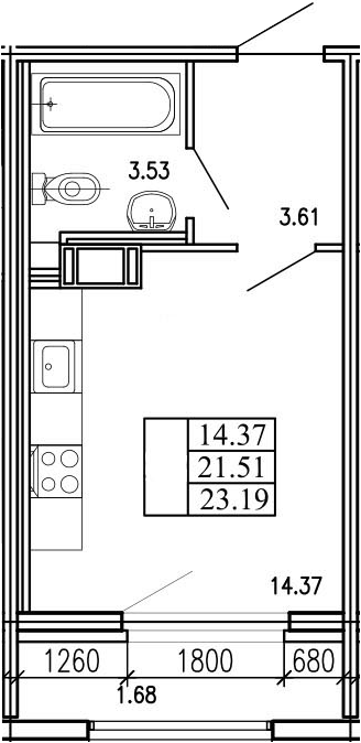 Студия 24 м<sup>2</sup> на 3 этаже Студия 24 м<sup>2</sup> на 3 этаже