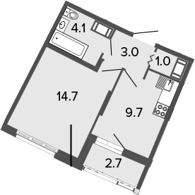 1-комнатная 35 м<sup>2</sup> на 4 этаже 1-комнатная 35 м<sup>2</sup> на 4 этаже