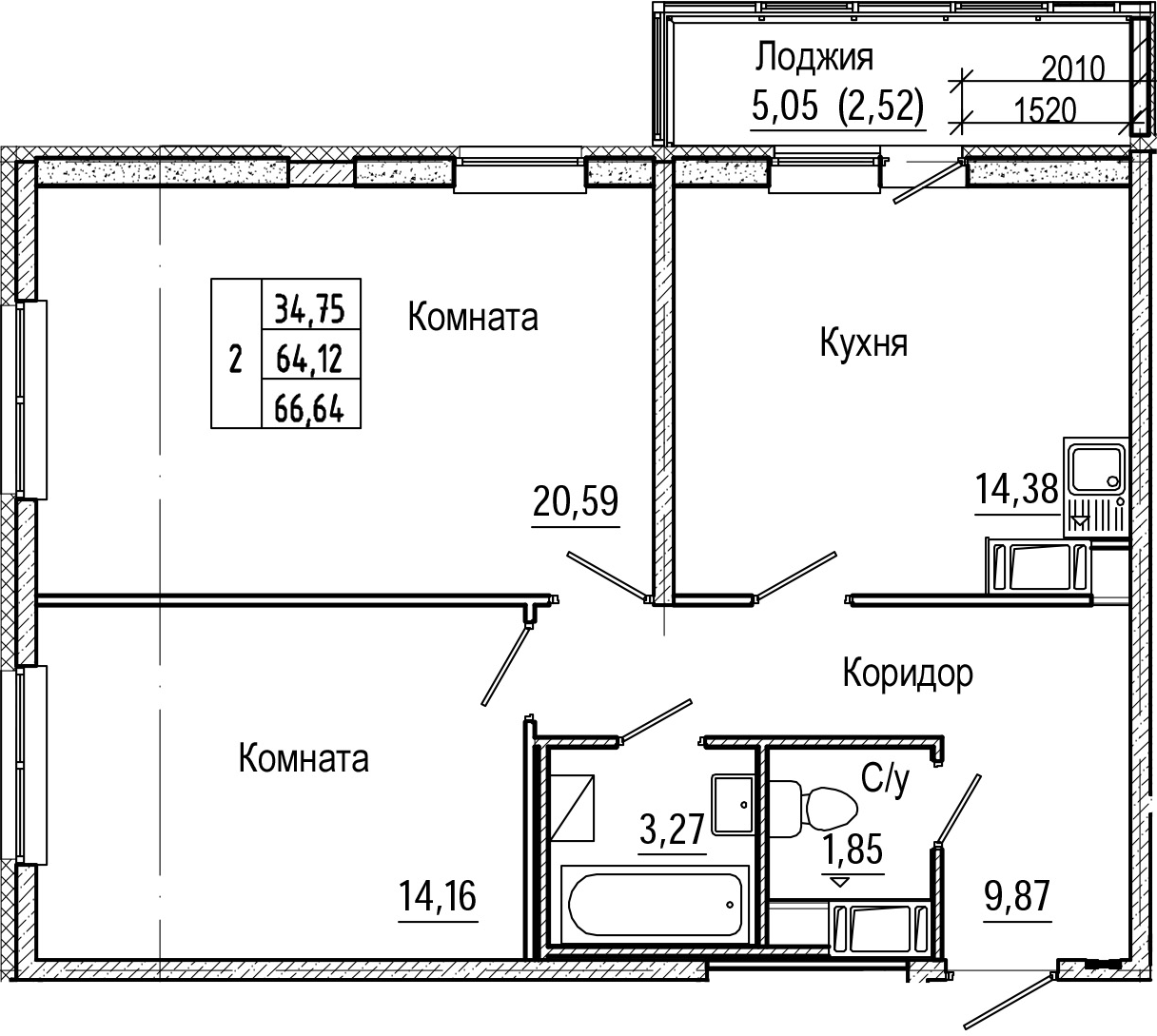 2-комнатная 69 м<sup>2</sup> на 7 этаже 2-комнатная 69 м<sup>2</sup> на 7 этаже