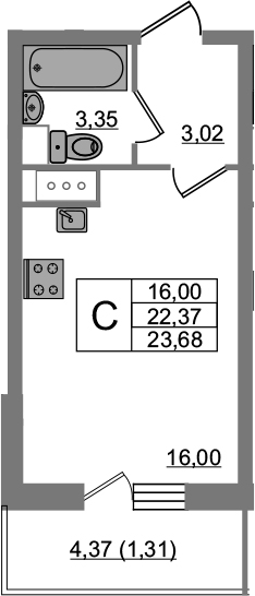 Студия 26 м<sup>2</sup> на 13 этаже Студия 26 м<sup>2</sup> на 13 этаже