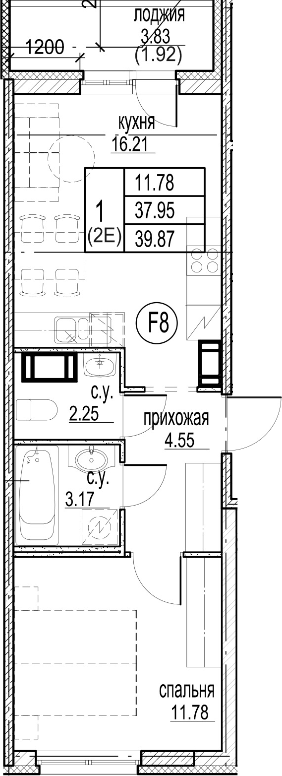 2-комнатная 41 м<sup>2</sup> на 3 этаже 2-комнатная 41 м<sup>2</sup> на 3 этаже