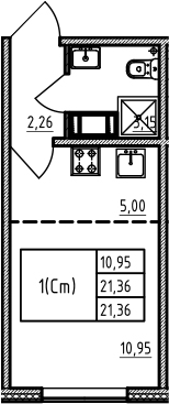 Студия 21 м<sup>2</sup> на 2 этаже Студия 21 м<sup>2</sup> на 2 этаже