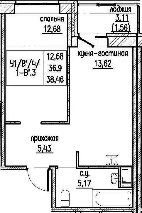 2-комнатная 40 м<sup>2</sup> на 4 этаже 2-комнатная 40 м<sup>2</sup> на 4 этаже
