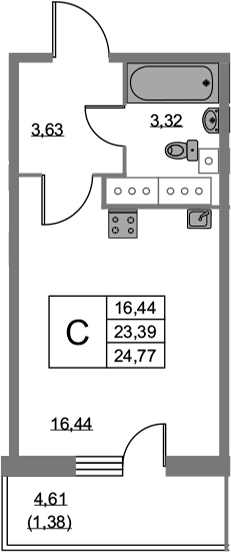 Студия 27 м<sup>2</sup> на 21 этаже Студия 27 м<sup>2</sup> на 21 этаже