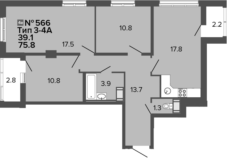 4-комнатная 80 м<sup>2</sup> на 5 этаже 4-комнатная 80 м<sup>2</sup> на 5 этаже
