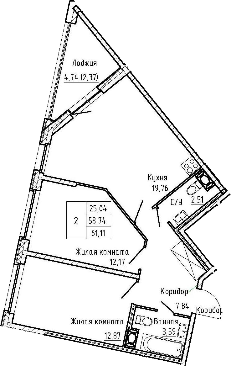 3-комнатная 63 м<sup>2</sup> на 8 этаже 3-комнатная 63 м<sup>2</sup> на 8 этаже