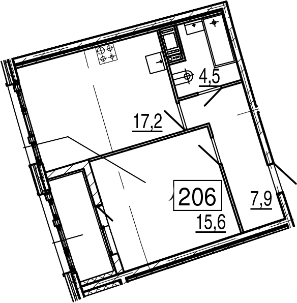 2-комнатная 49 м<sup>2</sup> на 4 этаже 2-комнатная 49 м<sup>2</sup> на 4 этаже