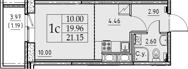 Студия 23 м<sup>2</sup> на 10 этаже Студия 23 м<sup>2</sup> на 10 этаже