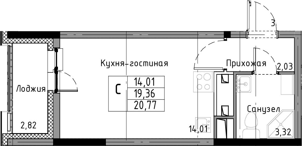 Студия 22 м<sup>2</sup> на 10 этаже Студия 22 м<sup>2</sup> на 10 этаже