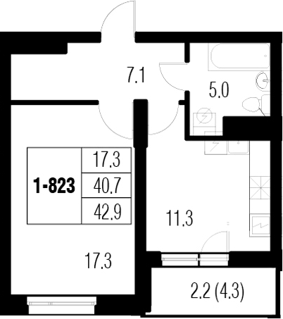 1-комнатная 45 м<sup>2</sup> на 2 этаже 1-комнатная 45 м<sup>2</sup> на 2 этаже