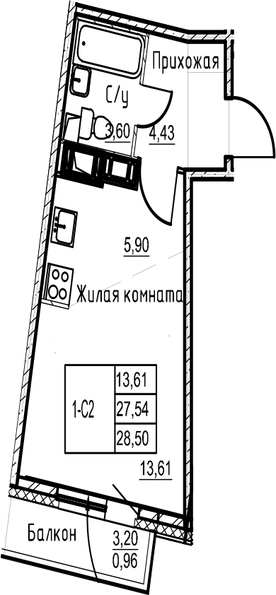 Студия 30 м<sup>2</sup> на 20 этаже Студия 30 м<sup>2</sup> на 20 этаже