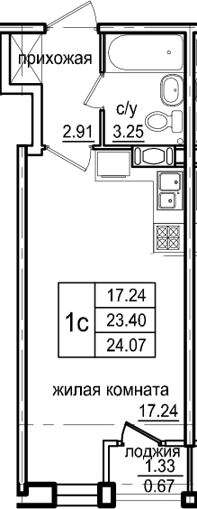 Студия 24 м<sup>2</sup> на 3 этаже Студия 24 м<sup>2</sup> на 3 этаже