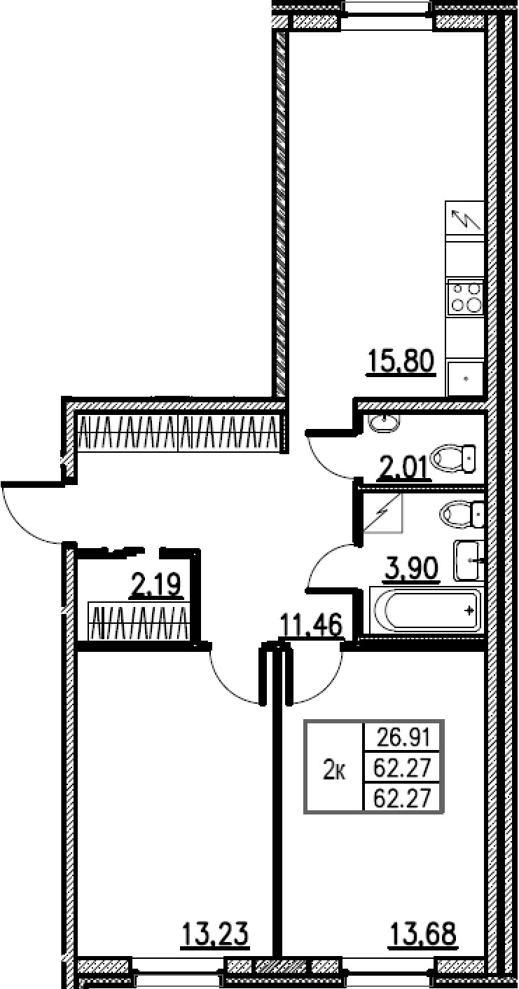 3-комнатная 62 м<sup>2</sup> на 2 этаже 3-комнатная 62 м<sup>2</sup> на 2 этаже