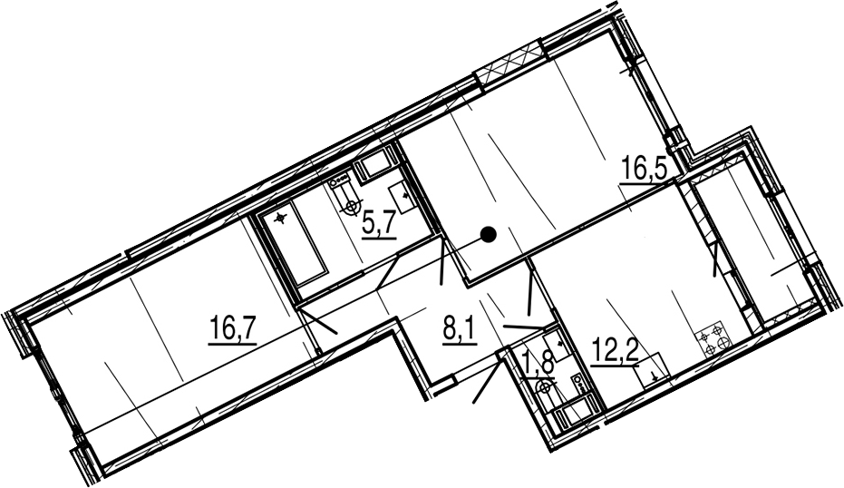 2-комнатная 64 м<sup>2</sup> на 6 этаже 2-комнатная 64 м<sup>2</sup> на 6 этаже