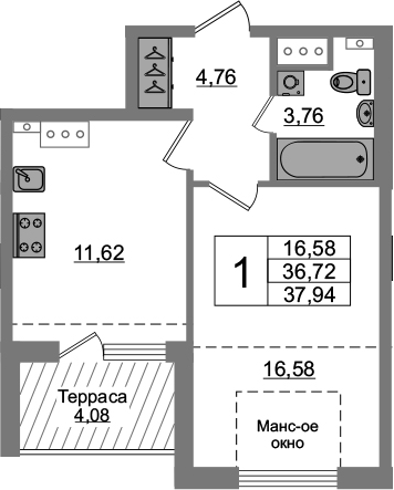 1-комнатная 40 м<sup>2</sup> на 5 этаже 1-комнатная 40 м<sup>2</sup> на 5 этаже