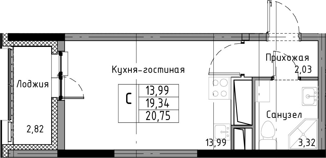 Студия 22 м<sup>2</sup> на 5 этаже Студия 22 м<sup>2</sup> на 5 этаже