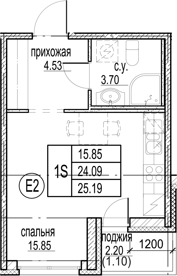 Студия 26 м<sup>2</sup> на 2 этаже Студия 26 м<sup>2</sup> на 2 этаже