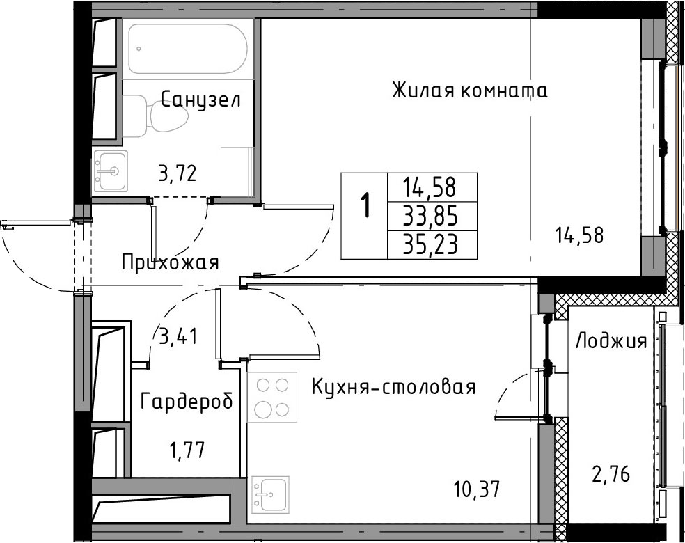 1-комнатная 36 м<sup>2</sup> на 12 этаже 1-комнатная 36 м<sup>2</sup> на 12 этаже