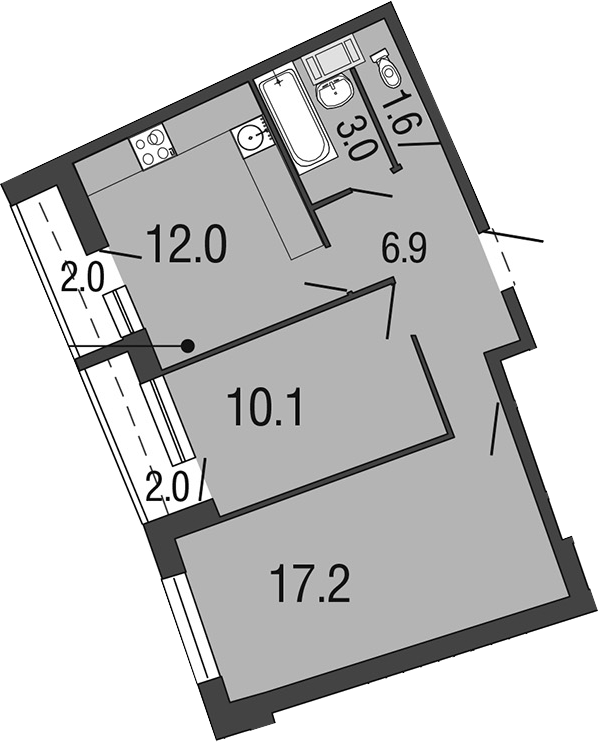 2-комнатная 54 м<sup>2</sup> на 11 этаже 2-комнатная 54 м<sup>2</sup> на 11 этаже
